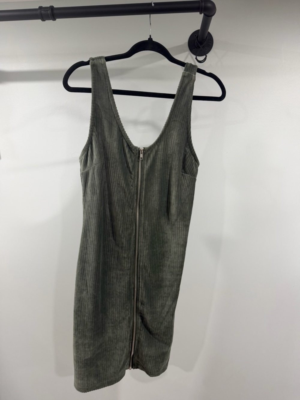 NWOT. No Boundaries Olive Green Corduroy Zip-Front Mini Dress